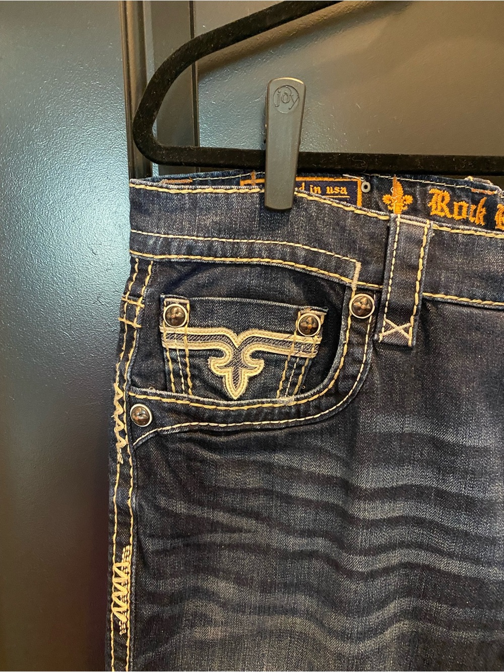 Rock Revival Arran Men’s Bootcut Jeans in Dark Blue with Contrast Stitching - Picture 4 of 12